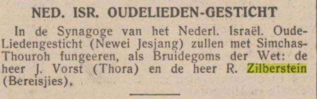 Mededeling van het Ned. Isr. Oudelieden Gesticht.
