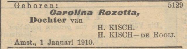 NIWl 07-01-1910 geboorte dochter Caolina Kisch.jpg