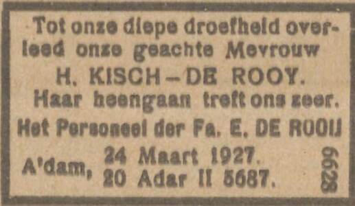 NIWn 01-04-1927 overlijden vrouw Kish firma de Rooij.jpg