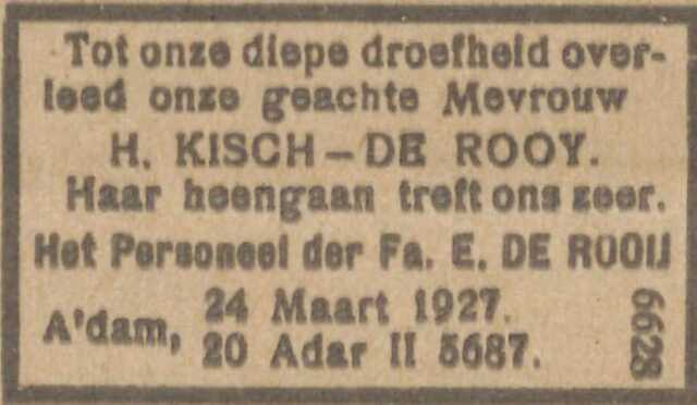 NIWn 01-04-1927 overlijden vrouw Kish firma de Rooij.jpg