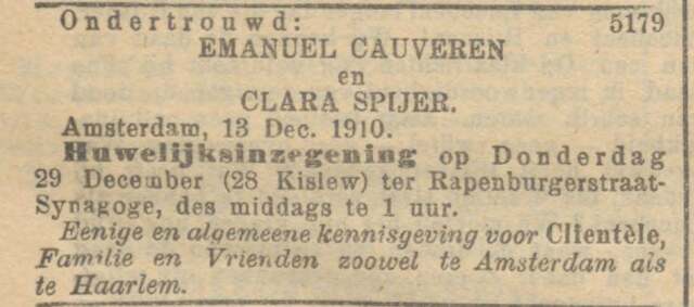 NIW 16-12-1910 huwelijk Emanuel Cauveren.jpg