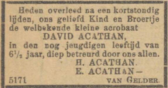 Overlijden David Acathan NIW van 19-03-1915