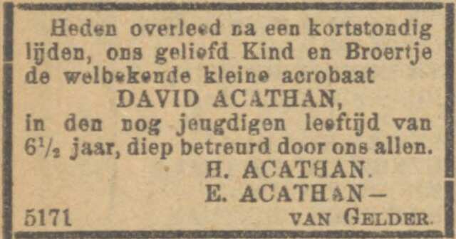 Overlijden David Acathan NIW van 19-03-1915