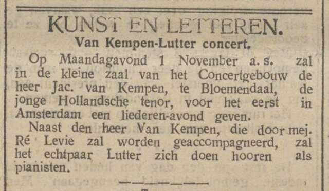Ré Levie, De Tijd 22 okt 1909.jpg