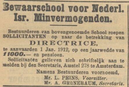 00008 JPG Bewaarschool N.I. Minvermogenden NIW 15-09-1911 vac directrice.jpg