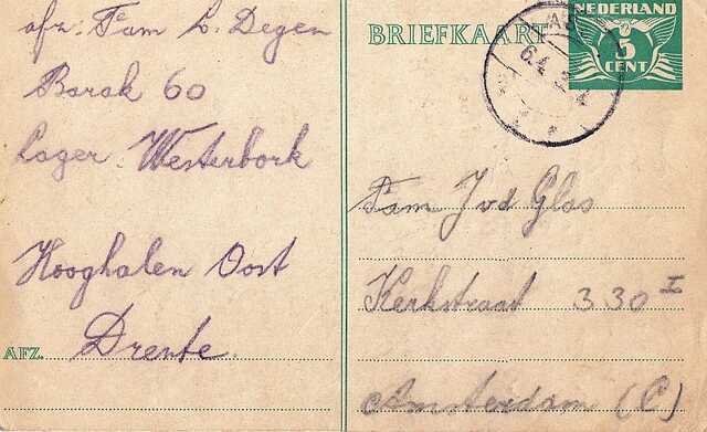 Front side of the postcard from Louis and Rebecca Degen from Camp Westerbork