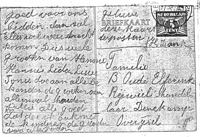 Briefkaart van Hannie's moeder Hennie, 24 november 1942