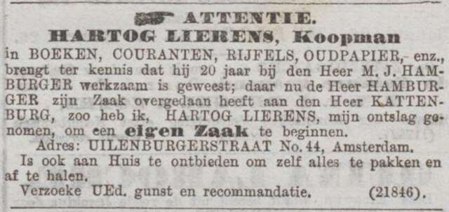 Eerste advertentie. 15-06-1882, Algemeen Handelsblad.