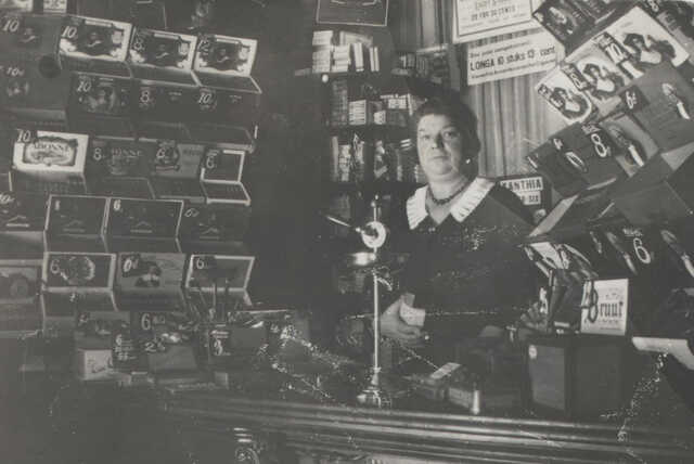 Antje Overste-Snoek in the cigar-shop in Zandvoort, about 1930