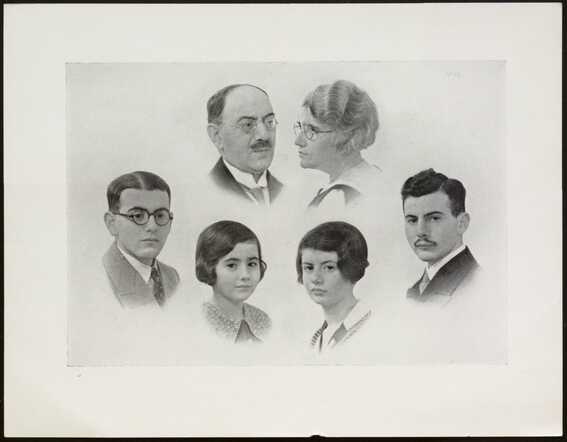 Hendrik Joseph Belinfante met zijn vrouw Eva Oppenheimer en hun vier kinderen, v.l.n.r. Alexander Hendrik Louis, Eliza Violet Alexandra, Mary Cecilia Erica en Frederik Erik, ca. 1932