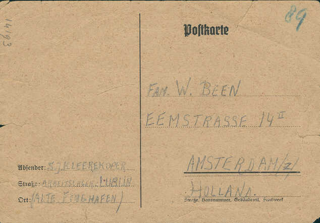 Briefkaart Samuel Jacob Kleerekoper uit Lublin