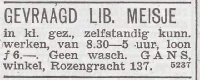 Advertentie 'personeel gevraagd' van Bernard Gans