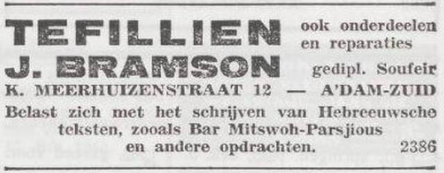 Advertentie van Jacob Bramson