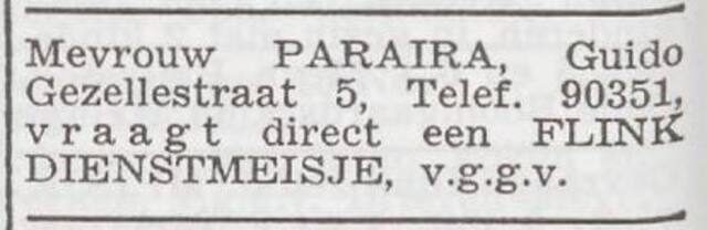 Advertentie 'personeel gevraagd' van het gezin David Cohen Paraira