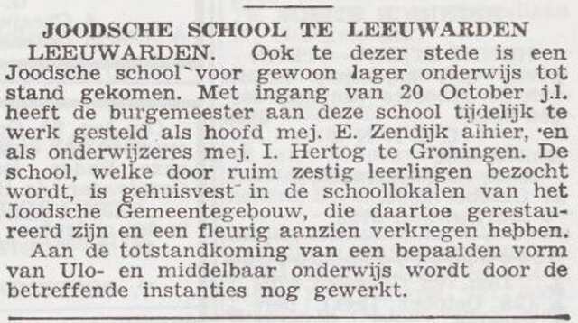 Benoeming van Estella Zendijk als hoofd van Joodse School
