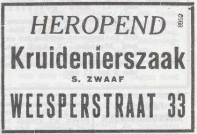Advertentie van kruidenierszaak Simon Zwaaf