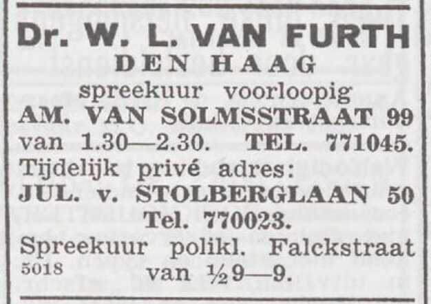 Advertentie van dr. Willem Levij van Furth