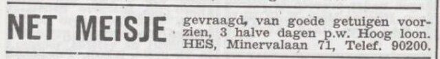 Advertentie 'personeel gevraagd' van het gezin Albert Hes