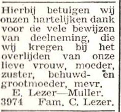 Dankbetuiging van de familie Lezer