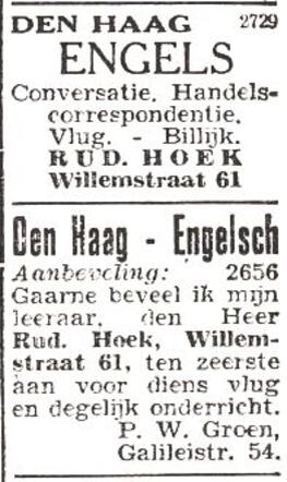 Advertentie van Ruben van der Hoek en van een van zijn leerlingen