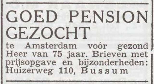 Advertentie 'te huur gevraagd' van het gezin Alexander de Winter