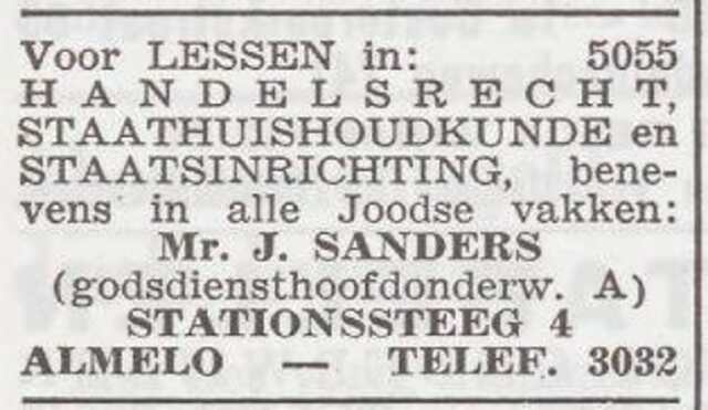 Advertentie van mr. Jacob Sanders