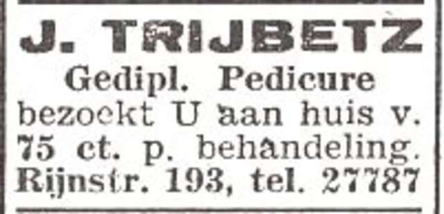 Advertentie van Joseph Trijbetz