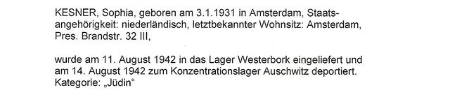 Aanvullende informatie van International Tracing Service (ITS) dd 17-08-2012 over Sophia Kesner