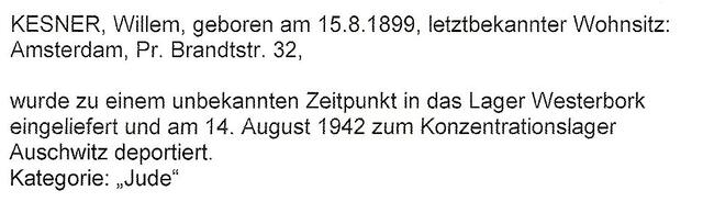 Aanvullende informatie van International Tracing Service (ITS) dd 17-08-2012 over Willem Kesner