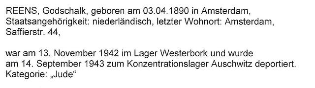 Aanvullende informatie van International Tracing Service (ITS) dd 21-08-2012 over Godschalk Reens