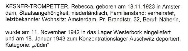 Aanvullende informatie van International Tracing Service (ITS) dd 21-08-2012 over Rebecca Kesner-Trompetter