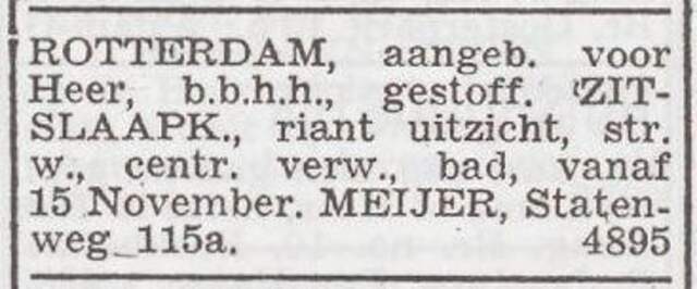 Advertentie 'te huur aangeboden' van het gezin Mozes Meijer