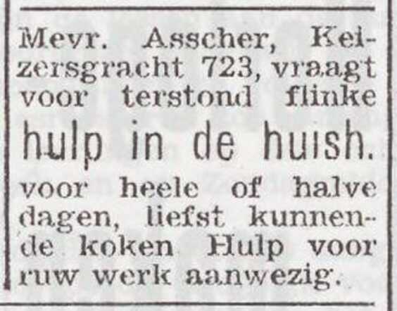 Advertentie van Anna Asscher-Polak