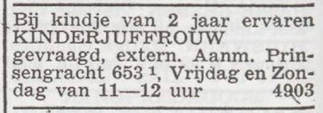 Advertentie 'personeel gevraagd' van het gezin Heinz Levy