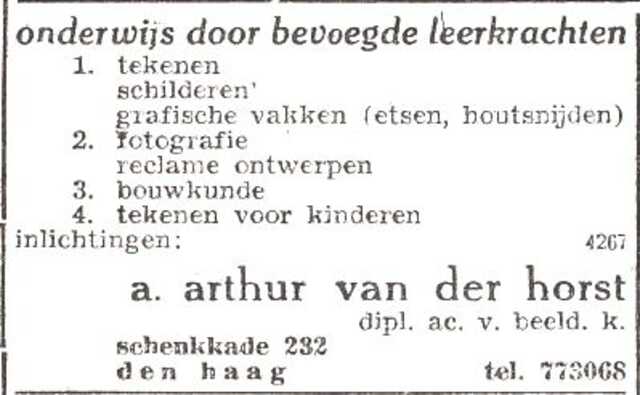Advertentie van Abraham Arthur van der Horst