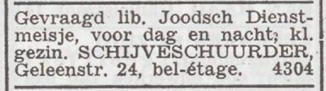 Advertentie 'personeel gevraagd' van het gezin Schijveschuurder