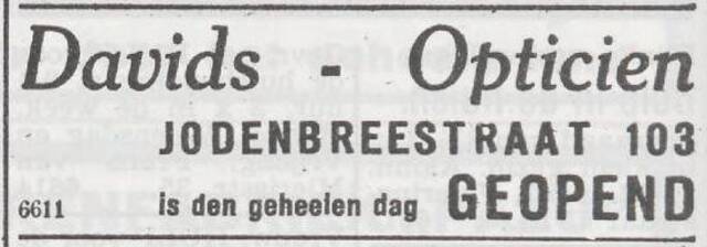 Advertentie van opticien Abraham Davids