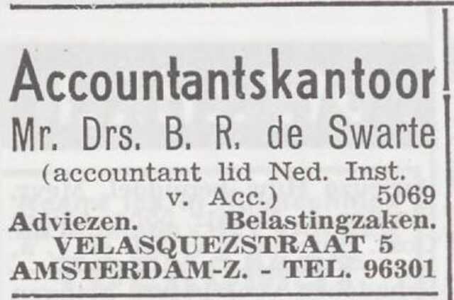 Advertentie van Benjamin Ruben de Swarte