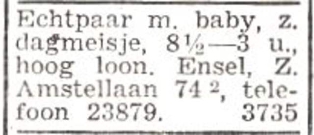 Advertentie van het gezin Abraham Ensel
