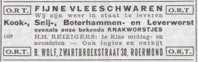 Advertentie van slager Bernhard Wolf