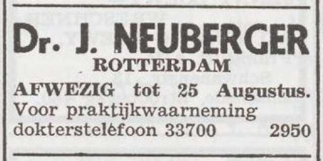 Advertentie van dr. Jakob Neuberger