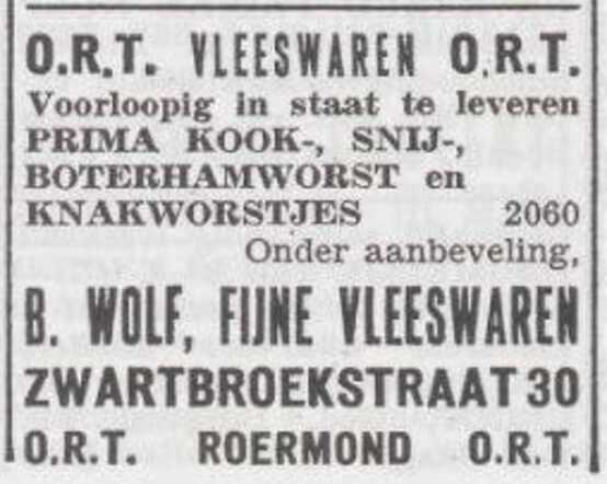 Advertentie van slager Bernhard Wolf