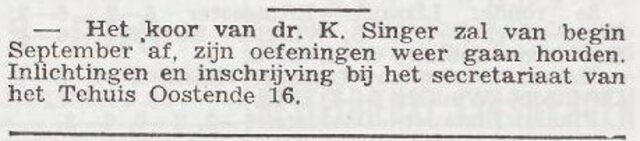 Mededeling van het koor van Bernhard Kurt Singer