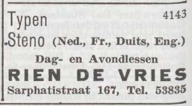 Advertentie van Rina Bertha de Vries