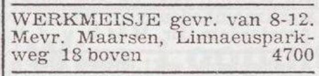 Advertentie 'personeel gevraagd' van het gezin Maarsen