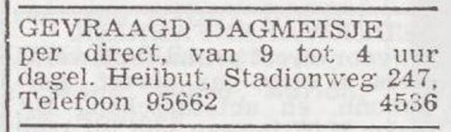 Advertentie 'personeel gevraagd' van het gezin Heilbut