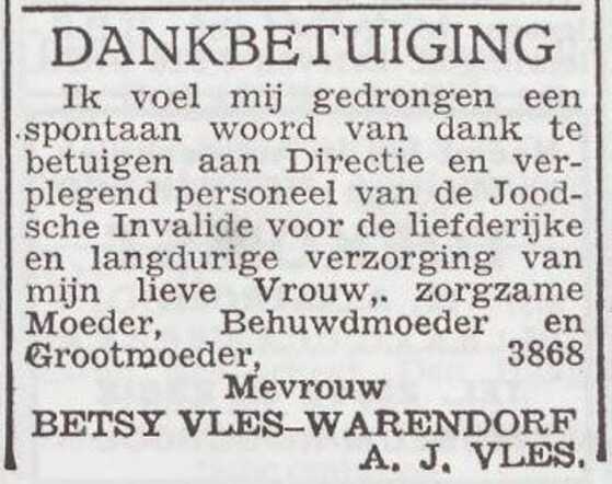 Dankbetuiging van de heer Abraham J. Vles