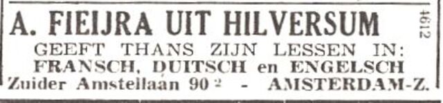 Advertentie van Abraham Fieijra