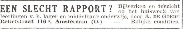 Advertentie van leraar Abraham de Goede