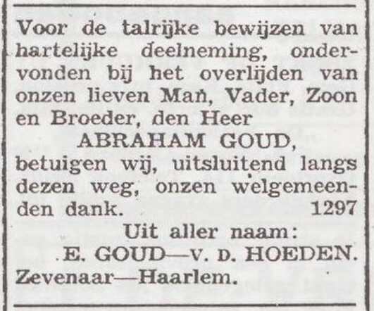 Dankbetuiging van Esther Goud-van der Hoeden